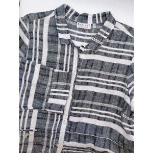 Habitat Clothes To Live In 100% Linen Button Up Top Women's Large Striped Artsy